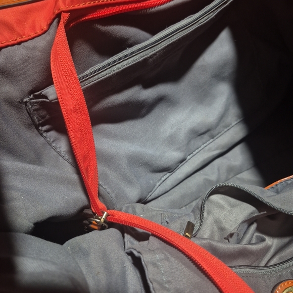 Tory Burch Tote Bag Handbag Nylon/Leather Red Brown - Picture 2 of 10